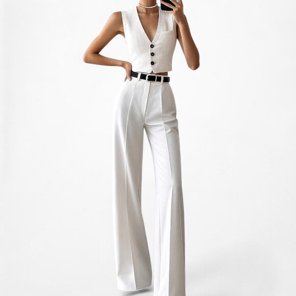 Zara White Button Front Sleeve Cropped Vest Top Size XS - Picture 2 of 6